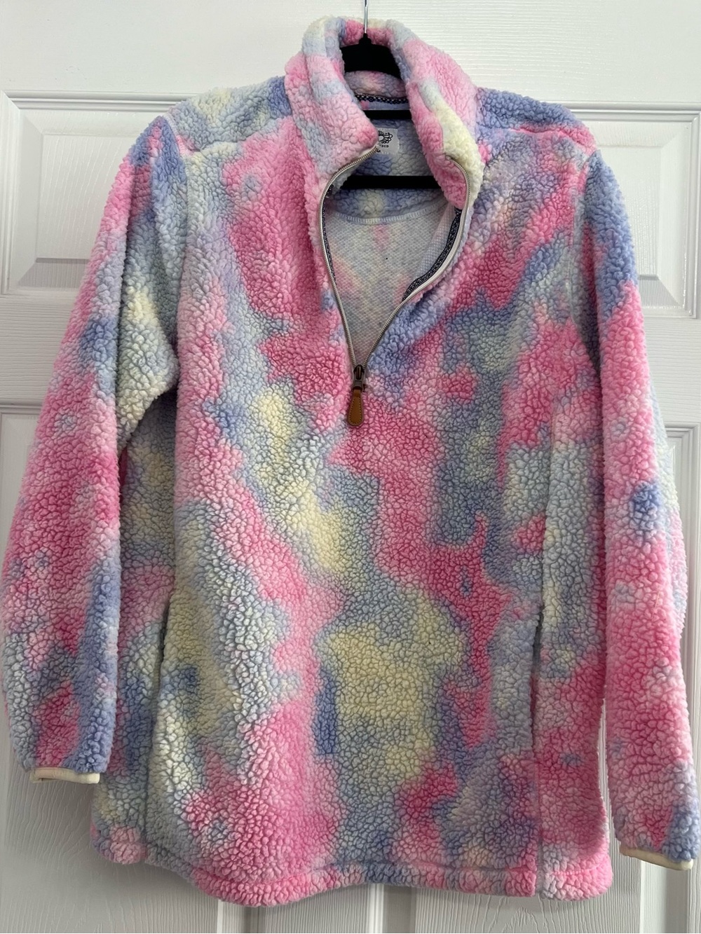 Katydid Pastel Tie Dye Sherpa Pullover Women's Medium Pink Blue 1/4 Zip